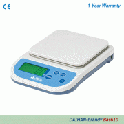 DAIHAN-brand® 610/0.1g & 6100/1g Simple Weighing Digital Balance “Bas”, Compact : 17.5×24×6cm & 600g with Pcs. Counting, Back Light LCD, Battery, without Adapter, 단순계량 바란스, 계수 기능
