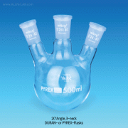 DURAN glass 3× Joint Neck Round Bottom Flask, 100 ~ 5,000㎖With Joint, 20°Angle or Vertical Side Necks, Boro-glass 3.3, 3구 플라스크