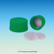 Spare Wisd PTFE / Butyl-Septa Sealed PP Uni- & Membrane-Cap, for All DIN / GL-screw Necks of Bottle / Flask / Tube<br>Good for Chemical & Heat Resistance, 125/140℃ Stable, Autoclavable, DIN, GL14~GL45, 만능 GL 스크류캡 & 멤브레인캡