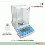 DAIHAN® [d] 0.1mg, max.220g Calibration Certificated Standard Analytical Balance, Φ80 · 90mm Weighing PlateExt-CAL “WBA-220”, Auto Int-CAL “WBA-220A”, with Glass Draft Shield, Backlit LCD, Counting Function, Various Weight Mode“Ext-CAL 외부 보정형 ” & “In