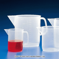 Kartell® PP Short-form Handled Beaker / Jug, No-Drip-Spout, Transparent, 500~5,000 ㎖With Mould-Graduated, Autoclavable, -10℃~+120/140℃, [ Italy-made ] , PP 단형 핸들 비커