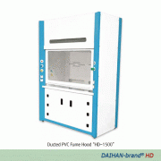 DAIHAN® Ducted PP Fume Hood for Acid/Chemical Resistance, 1,200·1,500·1,800·2,400 mm(A) Bypass or (B) Air Curtain-Type, with Air · Gas · Water-Cock, Cup Sink, Drain, and Explosion Proof Lamp내산 · 내약품용 닥트형 PP 흄후드, PP 재질의 외부/내부/작업대, 일반 배기형 or 에어커튼형의 선택성