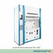DAIHAN® Ducted PP & PVC Wet Scrubber Fume Hood for Acid/Chemical Resistance, 1,500 · 1,800 · 2,100 · 2,400 mm(A) Bypass or (B) Air Curtain-Type, Circulation Pump, PP Pall Ring Filter, Demister, Air · Gas · Water-Cock, Cup Sink, and Drain내산/내약품용 닥트형 PP & P
