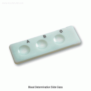 Heinz® Blood Determination Slide Glass, White Opal Glass, 3-holesMarked A,B,O Enamel Coated. 120×40mm, Φ20mm-holes, 3 홀 혈액측정용 슬라이드 글라스