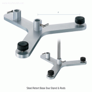 Steel Retort Base Duo Stand, for 2×Plain Rods of up to Φ16mm, without RodsWith Nonskid Feet equipped, 2×Level Screw Nut, and Base Thick-8mm, [ Germany-made ]