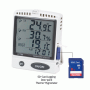 DAIHAN® Desktop / Wallmount Dew-point Thermo-Hygrometer of Temp · RH% · DP℃, Max/Min, HoldProgrammable Danger Zone, Alarm 65dB, Time Clock, 0~50℃, 20~90% RH, -20+70℃ DP, 탁자 / 벽걸이용 이슬점 온습도계