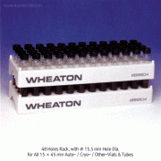 Wheaton® 48-holes PP White-gray Vial Rack, 266×94×h 28mm, AutoclavableWith 48-holes(4×12)/id Φ15.5mm, Heat Resistant at -10℃~+125/140℃, 48 홀 바이알 랙, 4 홀 ×12 열