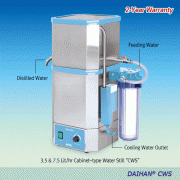 DAIHAN® 3.5 & 7.5 Lit/hr Electric Classic Water Still “CWS” , Compact Cabinet-type, All Stainless-steel, Auto On/Off SystemGood for Laboratory Water, Double Wall Still Chamber, Built-in PP 1㎛ pore Cartridge Prefilter, 스텐레스 사각 증류수 제조기, 필터부착형