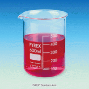 PYREX® 50~10,000㎖ Hi-grade Standard Glass Beakers, Low-form, with Spout & Graduation Ideal for Heating & General Use, White Graduations and Marking Spot, Borosilicate-glass 3.3, 고품질 표준형 유리 비커