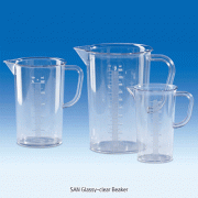 VITLAB® Glassy-Clear SAN Beakers, with Mould Scale & Handle, 0.25~3 Lit Made of Styrene-Acrylonitrile(SAN), DIN/ISO, SAN 완전 투명 비커, 유리 같은 투명성, 정밀형, 몰드눈금