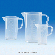 VITLAB® PP High-quality Tall Beakers, with Handle & Graduation, 50~5,000㎖ DIN/ISO, 125/140℃ withstand, Autoclavable, PP 고품질/정밀형 톨비커, 핸들부