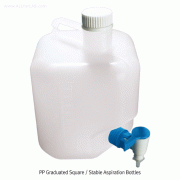 Azlon® Autoclavable PP Graduated Square/Stable Aspiration Bottles, 5~20 Lit for Safe and Secure Carrying, with Graduation, -10℃~+125/140℃ withstand, PP 눈금 사각 안전 아스피레이터 바틀
