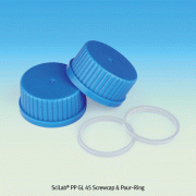 SciLab® DIN/GL45 Glass Bottle Cap & Dripless Pouring, PP, for All GL45 Glass Bottles Autoclavable Cap with a Wedge-shaped Sealing Ring, 125/140℃ Stable, GL45 글라스 바틀용 캡