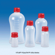 VITLAB® VITgripTM PP Utility Bottles, with DIN GL45 PP Tamper Evident Screwcap, 125~2,000㎖ with Double-sided Graduation, Innovative Design, Autoclavable at 121℃, PP 기밀유지 유틸리티 바틀