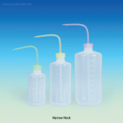 SciLab® LDPE Narrow & Wide-neck Wash Bottles, Transparent, 250~1000㎖ with Colored Cap, Chemical & Solvent Resistant, -50+80/90℃, LDPE 세구 & 광구 세척병