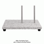 SciLab® Milky-Dot Marble Stand, with Rubber Feet, Good for Burette, Rectangular with ① Center- & ② Side-Hole for STS Rod Φ11×h800mm, 18mm Thick 대리석 뷰렛 스탠드
