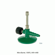 Bochem® Micro Burner, with Needle Valve/Air Regulator, 1000℃ for Propane-gas, 230kcal/hr(0.26kW), h 90×Φ80mm Base/Non-Slip Rubber Coated, 마이크로 버너