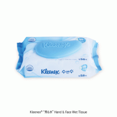 Kleenex® “秀&水” Hand & Face Wet Tissue, Dispenser Bag-type, 150×200mm with On-Off CAP, 99% Pure Water 58 Sheets/Bag,“ 크리넥스® 수&수” 손/얼굴용 항균 물티슈