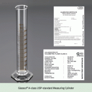 Glassco® A-class USP-standard Measuring Cylinder, Hexagonal-base, 5~2000㎖ with Individual Work- or Batch Certificate, with Amber Scale, Boro 3.3, USP표준 A급 메스실린더