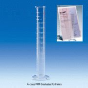VITLAB® A-class PMP Graduated Cylinders, with Certificate, 10~2,000㎖ with a Raised Scales & Ring Marks, Crystal-clear, Calibrated ‘In’, 150℃, 투명 PMP실린더, A-급 보증서 포함