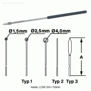 Bochem® High-grade Aluminium Holder with Plastic Handle and Stainless-steel / Dissecting Needles, L 230mm Suitable for Inoculating, Loops, Needles, Lancet, Non-Magnetic 18/10 STS, 고품질 알루미늄 니들 홀더와 스텐 루프 / 니들 / 란셋