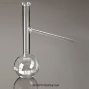 Glassco® 125㎖ ASTM Distilling Flask, Φ68×h 215mm, with 75°Angle Side Arm Made of Borosilicate Glass 3.3, ASTM E 133, 125㎖ ASTM 증류 플라스크