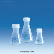 VITLAB® PP Erlenmeyer Flasks, with Wide-neck, Screwcap & Blue-scale, 50~1000㎖ Made of Polypropylene(PP), DIN/ISO, -10℃~+125/140℃, PP 스크류 캡 삼각 플라스크, 광구, 스토퍼 겸용