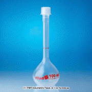 VITLAB® PMP B-class Volumetric Flasks, with GL-Screwcap & Stopper, DIN/ISO, 10~1,000㎖ with Individually Adjusted Ring-mark, 0 +150℃-withstand, PMP 메스/용량 플라스크, B-급, 적색침투눈금