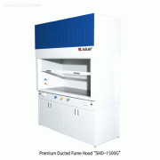 SciLab® Premium Ducted Fume Hood, (A) Bypass or (B) Air Curtain-Type, 1200-/1500-/1800-/2400-mm with Phenol Work Top, Phenol Plate Interior, Air-/Gas-/Water-Cock, Cup Sink, Drain, and Explosion Proof Lamp 닥트형 흄후드, Phenol 재질의 작업대, 우수한 내습/내구성, 일반 배기형 or 에어커