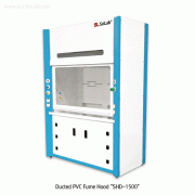 SciLab® All PVC Ducted Fume Hood for Acid / Chemical Resistance, 1200-/1500-/1800-/2400-mm (A) Bypass or (B) Air Curtain-Type, with Air-/Gas-/Water-Cock, Cup Sink, Drain, and Explosion Proof Lamp 내산 / 내약품용 PVC 닥트형 흄후드, PVC 재질의 외부/내부/작업대, 일반 배기형 or 에어커튼형의 
