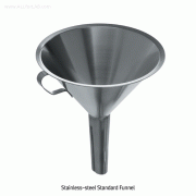 Bochem® High-grade Stainless-steel Standard Funnel, 60°-angled, Top Φ80~Φ250mm with Rim & Handle, Non-magnetic Stainless-18/10, High-Polished, 고품질 비자성 스텐 펀넬
