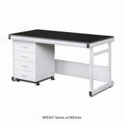 SciLab® Laboratory Assembly Side Tables, High Quality Steel-Frame/-Side Panel and Phenol Work Top, SUS Bolted Joint with Transfer Cabinet, Utility Box, 실험실용 조립식 벽면 실험대, 고품질 스틸 프레임, 내열성/내충격성/내화학성 페놀 상판, 볼트식 결합