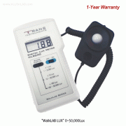 Trans® Portable Lux Meter, “WalkLAB LUX”, 0~50,000 Lux, with Remote Semi-Spherical Light Sensor Selectable Display Resolution, Low Battery Indicator, Automatic Zero Adjustment, 휴대용 디지털 조도계