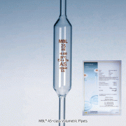MBL® AS-class Volumetric Pipets, with or without WORKS CERTIFIED, Amber Stain Graduation, 1~100㎖, AS급 볼류메트릭 피펫