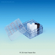 SciLab® PC 25-hole Freezer Box, for 1~2㎖ Cryovials/Tubes with Lid & 1-25 Numeric-index/Φ12.3mm, Stackable, 125/140℃, PC 25홀 프리저 박스