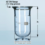 Graduated 100 ~ 10,000㎖ DURAN-glass Vacuum / Pressure Vessel, with 45°DN-flange/O-ring Groove with Perfect Compatibility, 0.5 ~ 2.5 bar, 눈금부 환저 진공 / 압력 반응 베셀, O-링 홈부, 완벽한 호환성 표준화 규격