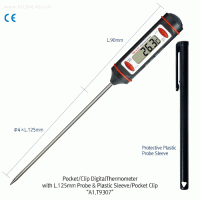 5mm NTC-Probe Type with Protective Plastic Sleeve/Pocket Clip, -50℃~+300℃, 0.1/1.0℃ Divi., 포켓형 디지털 온도계(포켓 클립형)