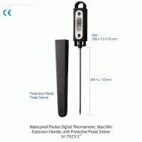 DAIHAN® Waterproof / Pocket Digital Thermometer, Max/Min, Extension Handle, with NTC-Probe with Protective Sleeve/Pocket Clip, -50℃~+300℃, 0.1/1.0℃ Divi., 포켓형 디지털 방수 온도계(손잡이 가변형)