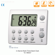 DAIHAN® 4-channel Multi-Timer, with Alarm Clock / Snooze set., Count-Up & Down, Large LCD with LCD, 4 Timers in One Unit, 99:59:59 Hrs, 12/24hrs. Selectable, 1Sec. Division, 디지털 멀티 타이머