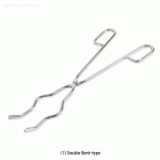 Bented Crucible Tongs, with Corrugated Tip, L150~500mm with Double Bent & Single Bent-types, 18/10 Stainless-steel, 스텐 도가니 집게