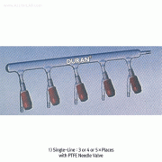 SciLab® DURAN glass Vacuum Manifolds, Single-or Double-Lines, 3~5 Places with PTFE Needle Valve, 10-6, PTFE 밸브형 진공 매니폴드